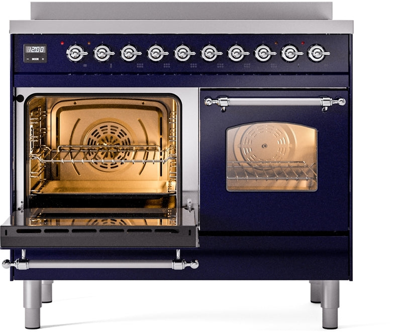 ILVE Nostalgie II 40" Induction Range with Element Stove and Electric Oven in Blue with Chrome Trim, UPDI406NMPMBC