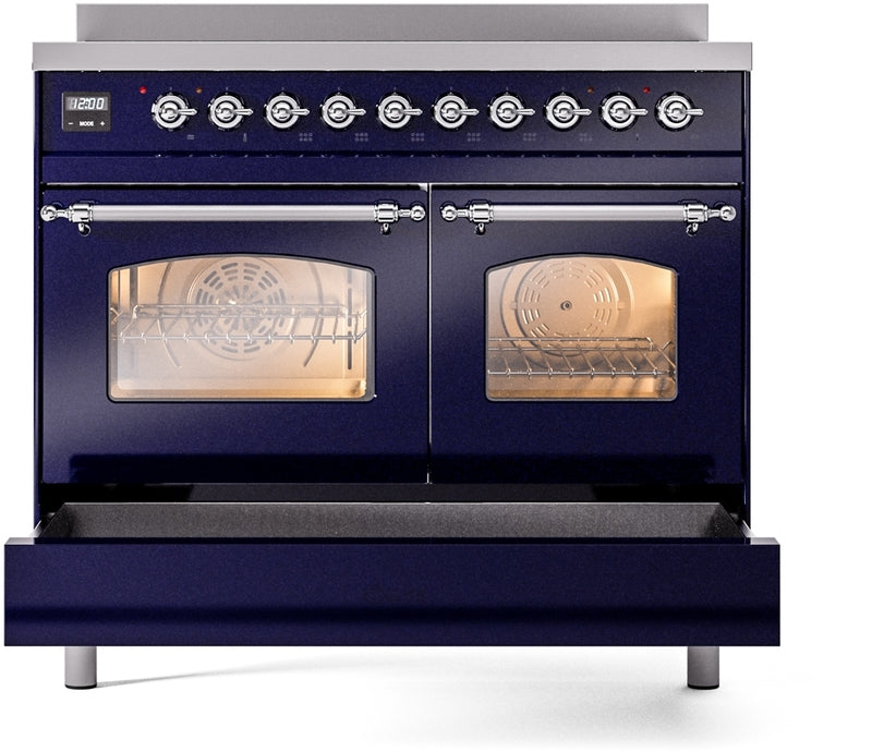 ILVE Nostalgie II 40" Induction Range with Element Stove and Electric Oven in Blue with Chrome Trim, UPDI406NMPMBC