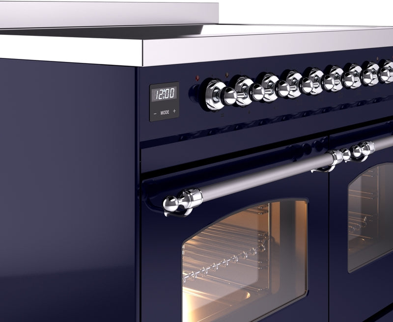 ILVE Nostalgie II 40" Induction Range with Element Stove and Electric Oven in Blue with Chrome Trim, UPDI406NMPMBC