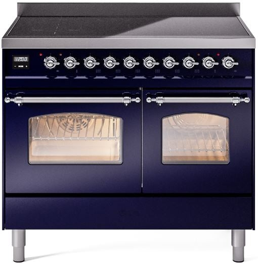 ILVE Nostalgie II 40" Induction Range with Element Stove and Electric Oven in Blue with Chrome Trim, UPDI406NMPMBC