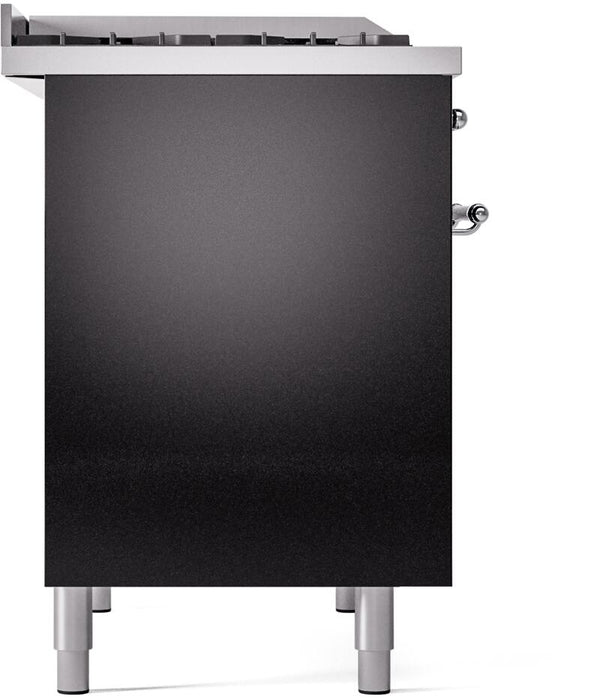 ILVE Nostalgie II 40" Dual Fuel Natural Gas Range in Black with Chrome Trim, UPD40FNMPBKC