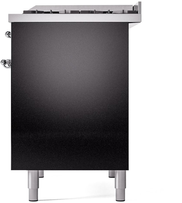 ILVE Nostalgie II 40" Dual Fuel Natural Gas Range in Black with Chrome Trim, UPD40FNMPBKC