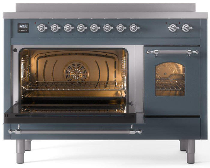 ILVE Nostalgie II 48" Induction Range with Element Stove and Electric Oven in Blue Grey with Chrome Trim, UPI486NMPBGC