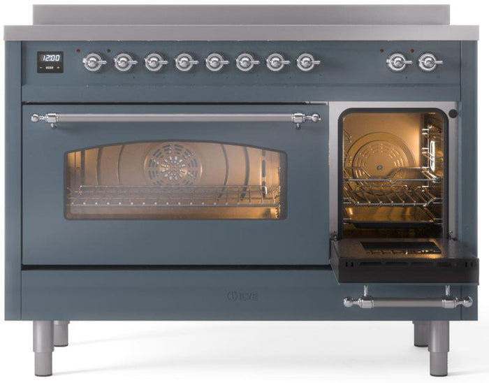 ILVE Nostalgie II 48" Induction Range with Element Stove and Electric Oven in Blue Grey with Chrome Trim, UPI486NMPBGC