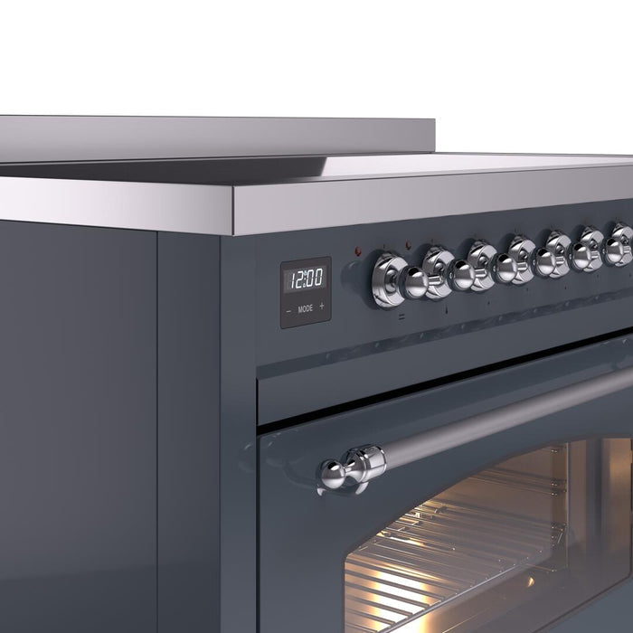 ILVE Nostalgie II 48" Induction Range with Element Stove and Electric Oven in Blue Grey with Chrome Trim, UPI486NMPBGC