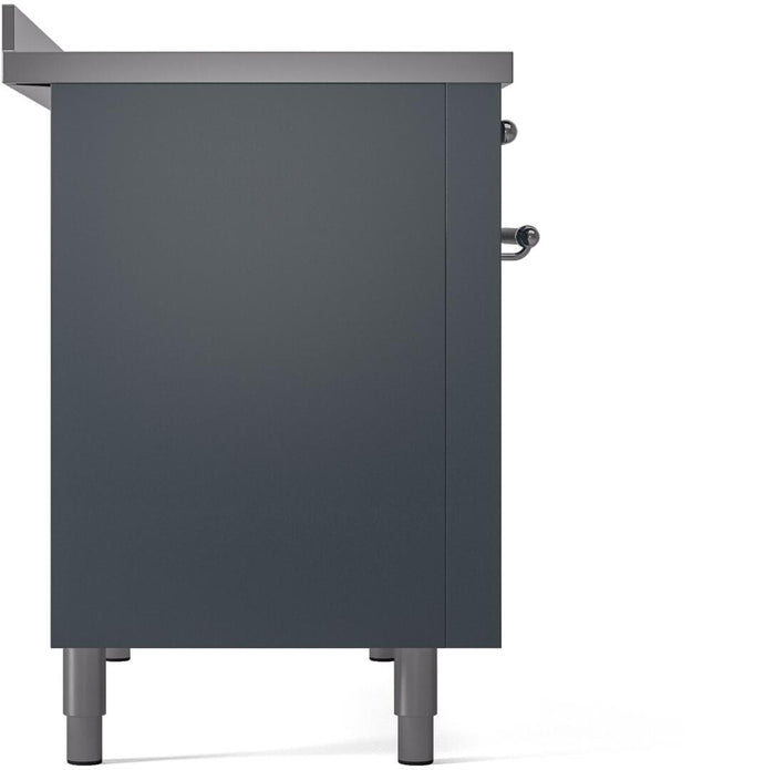 ILVE Nostalgie II 48" Induction Range with Element Stove and Electric Oven in Blue Grey with Chrome Trim, UPI486NMPBGC