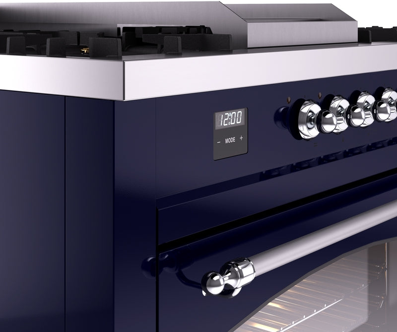 ILVE Nostalgie II 60" Dual Fuel Natural Gas Range in Blue with Chrome Trim, UP60FSNMPMBC