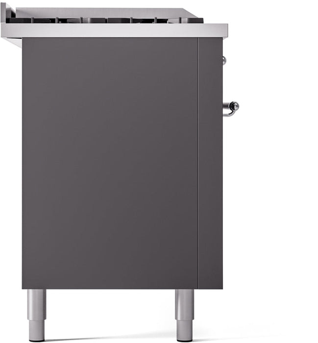 ILVE Nostalgie II 60" Dual Fuel Propane Gas Range in Matte Graphite with Chrome Trim, UP60FSNMPMGCLP