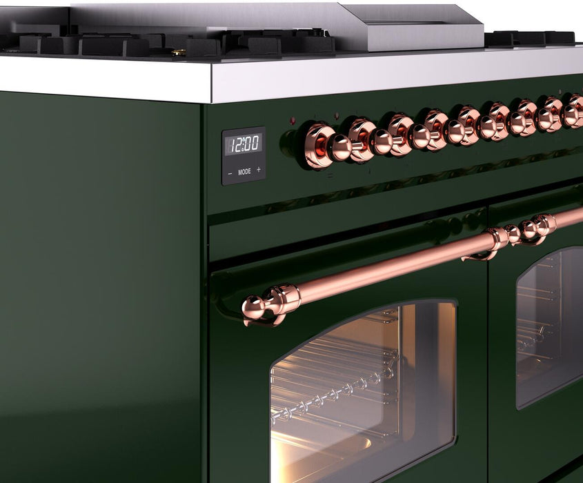 ILVE Nostalgie II 40" Dual Fuel Natural Gas Range in Emerald Green with Copper Trim, UPD40FNMPEGP