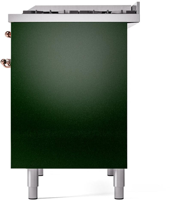 ILVE Nostalgie II 40" Dual Fuel Natural Gas Range in Emerald Green with Copper Trim, UPD40FNMPEGP