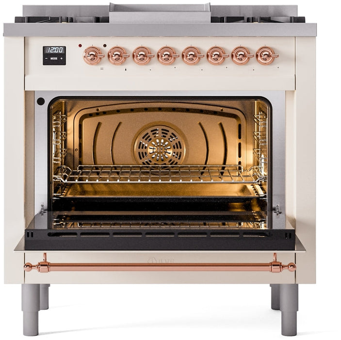 ILVE Nostalgie II 36" Dual Fuel Natural Gas Range in Antique White with Copper Trim, UP36FNMPAWP