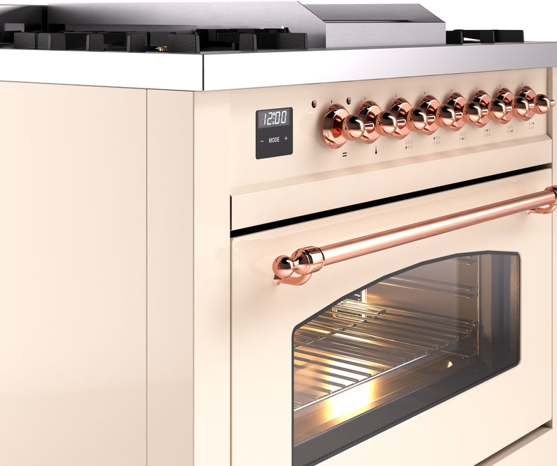 ILVE Nostalgie II 36" Dual Fuel Natural Gas Range in Antique White with Copper Trim, UP36FNMPAWP