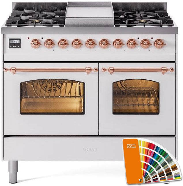 ILVE Nostalgie II 40" Dual Fuel Natural Gas Range in RAL Custom Color with Copper Trim, UPD40FNMPRAP