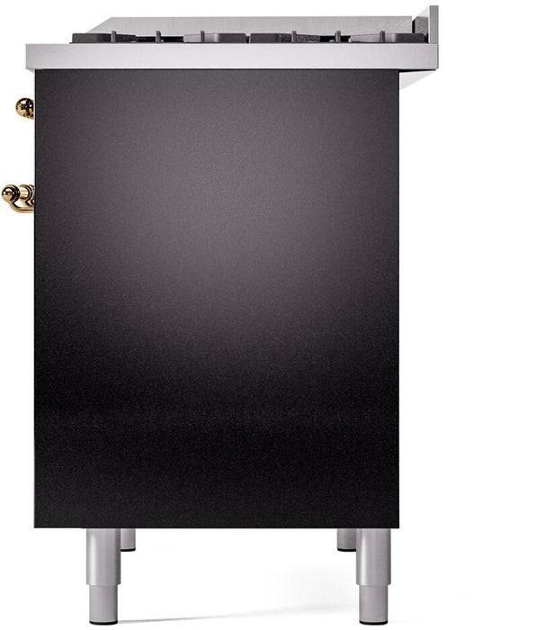 ILVE Nostalgie II 40" Dual Fuel Propane Gas Range in Black with Brass Trim, UPD40FNMPBKGLP