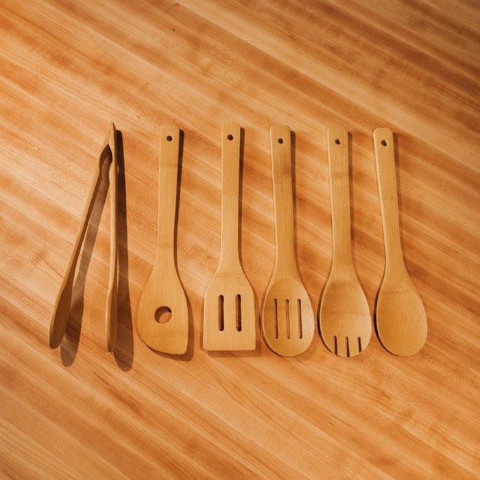 6pc Bamboo Kitchen Utensil Holder Set