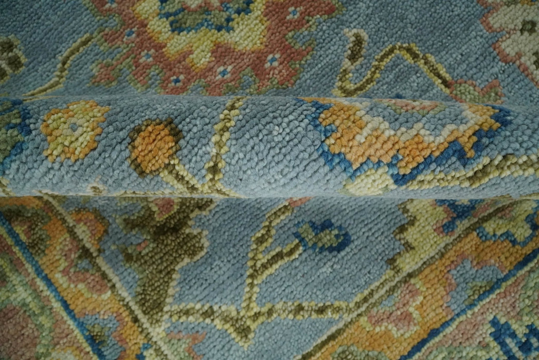 Blue and Rust Antique Traditional Oushak Area Rug