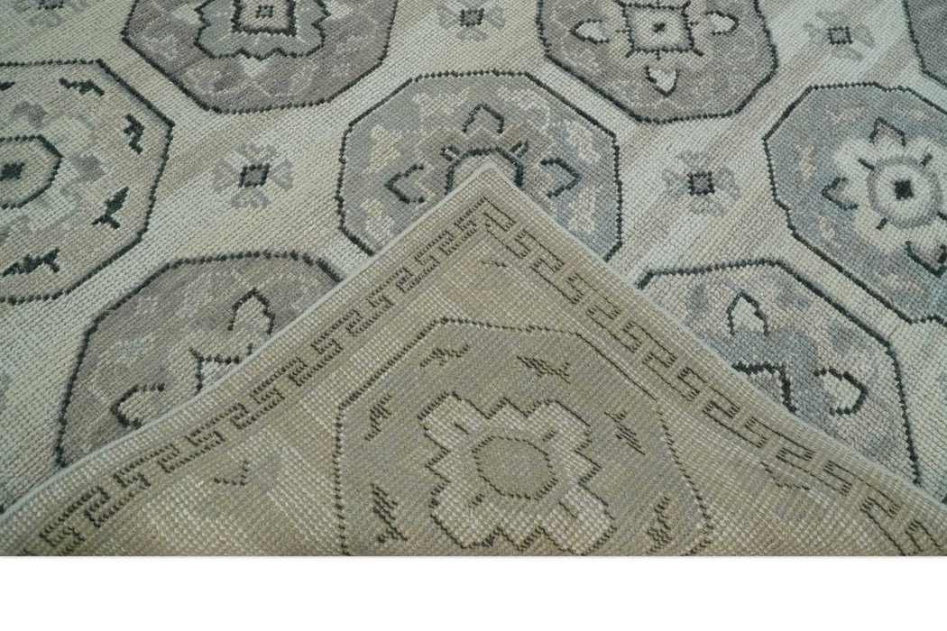 Custom Made Hand Knotted Turkish Silver, Beige and Gray Traditional Antique Low Pile Area Rug