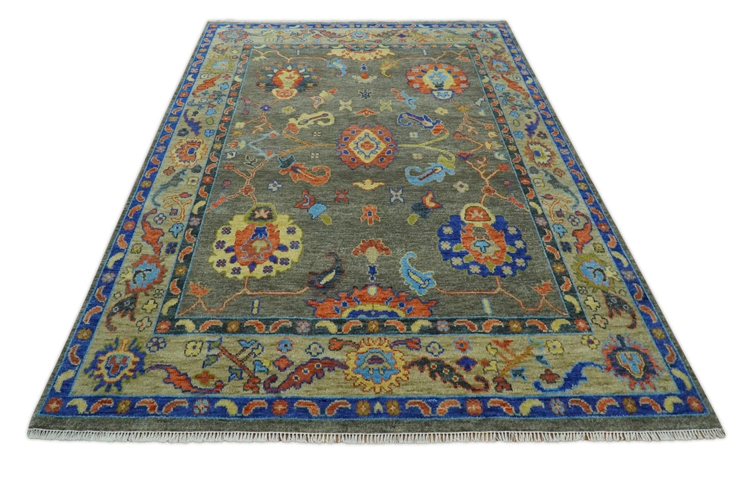 Green and Beige Colorful Wool Hand knotted Traditional Oushak Multi Size wool Area Rug