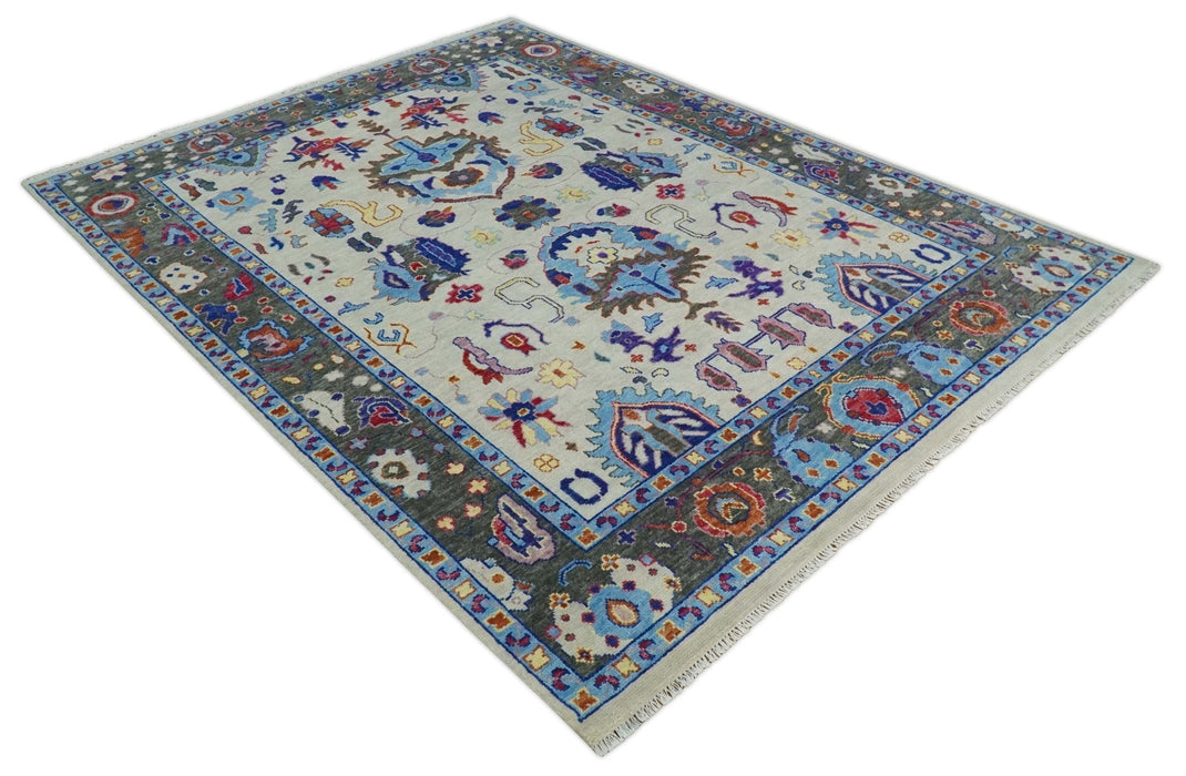 Custom Made Ivory and Gray  Hand knotted Traditional Oushak wool Area Rug