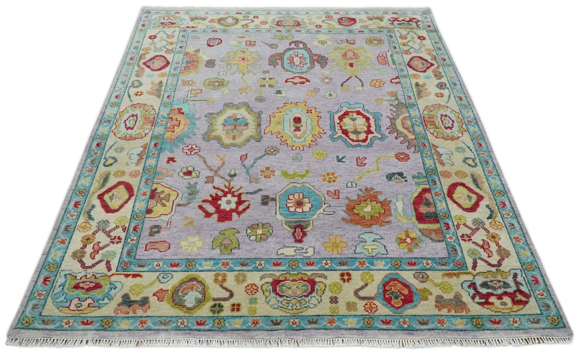 Pink and Beige Vibrant Colorful Hand knotted Traditional Oushak  Area Rug