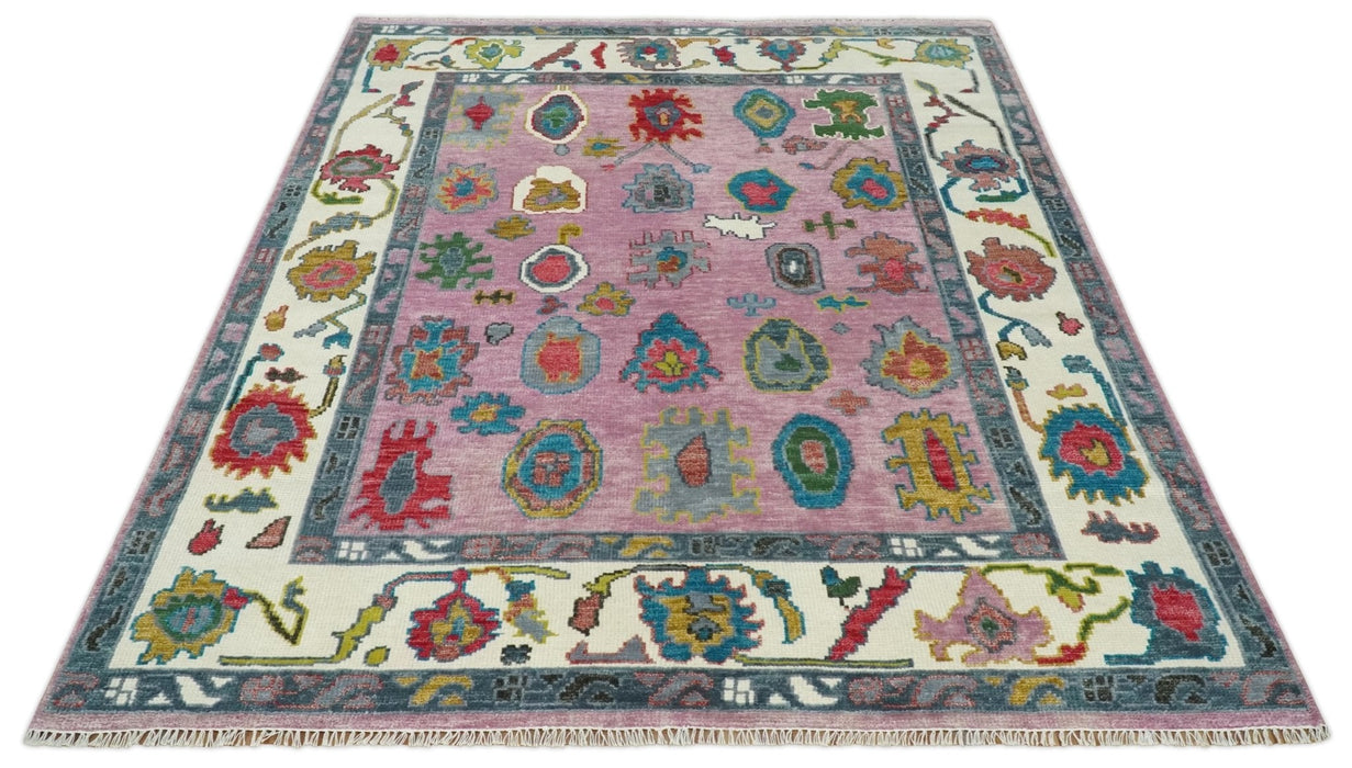 Custom Made Modern Oushak Pink and Ivory Hand knotted Wool Rug