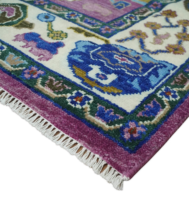 Wool Vibrant Colorful Hand knotted Oushak Area Rug