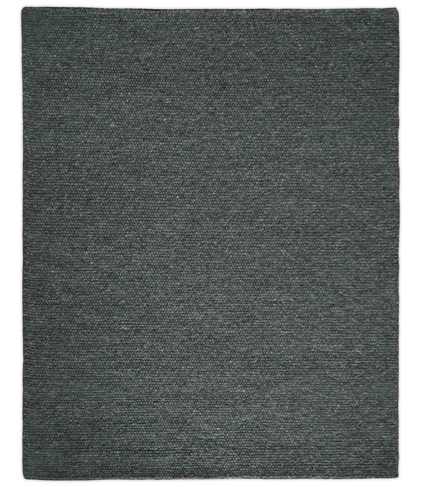 Solid Charcoal Gray Wool Blend Felted Chunky Hand Woven Area Rug