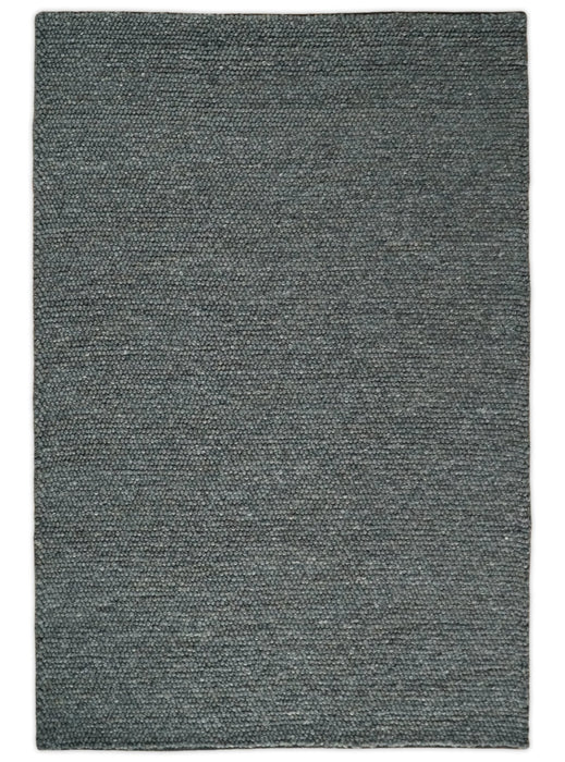 Solid Charcoal Gray Wool Blend Felted Chunky Hand Woven Area Rug