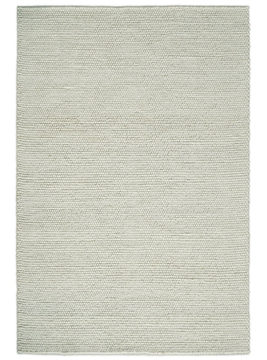 Solid Ivory Wool Felted Chunky Hand Woven Contemporary Area Rug