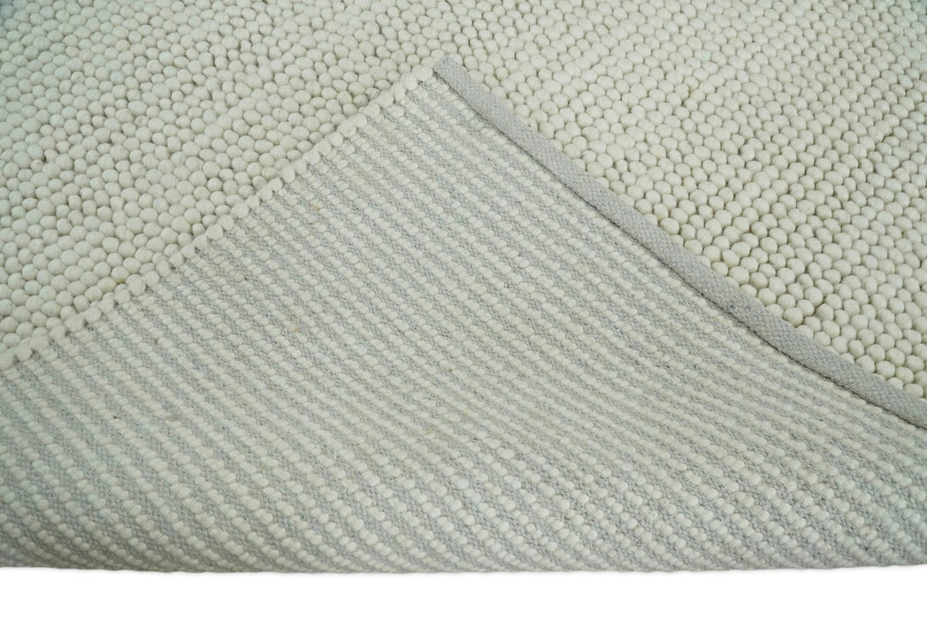 Solid Ivory Wool Felted Chunky Hand Woven Contemporary Area Rug