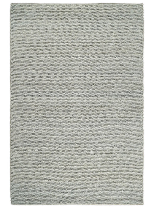 3x5, 5x8, 6x9, 8x10 and 9x12 Solid Silver Wool Blend Felted Chunky Hand Woven Area Rug
