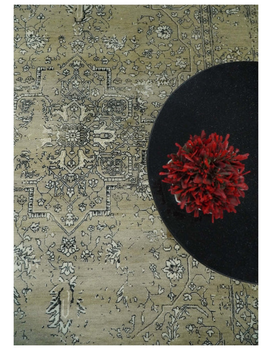 6x9 Fine Hand Knotted Beige and Black Traditional Vintage Persian Style Antique Wool Rug | AGR4