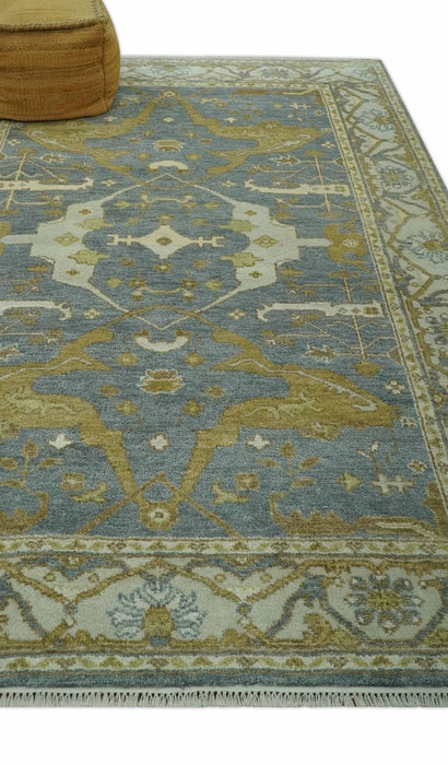 6x9 Hand Knotted Gray, Olive and Ivory Traditional Oriental Oushak wool area rug
