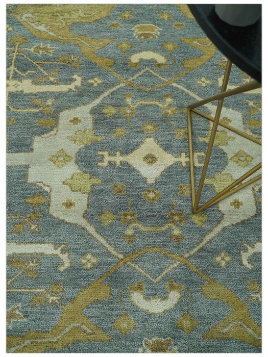6x9 Hand Knotted Gray, Olive and Ivory Traditional Oriental Oushak wool area rug