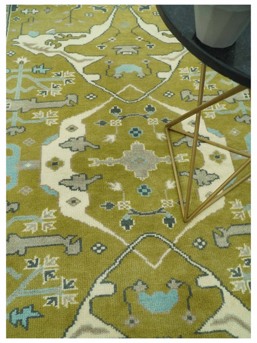 6x9 Olive and Ivory Hand Knotted Traditional Oriental Oushak wool area rug