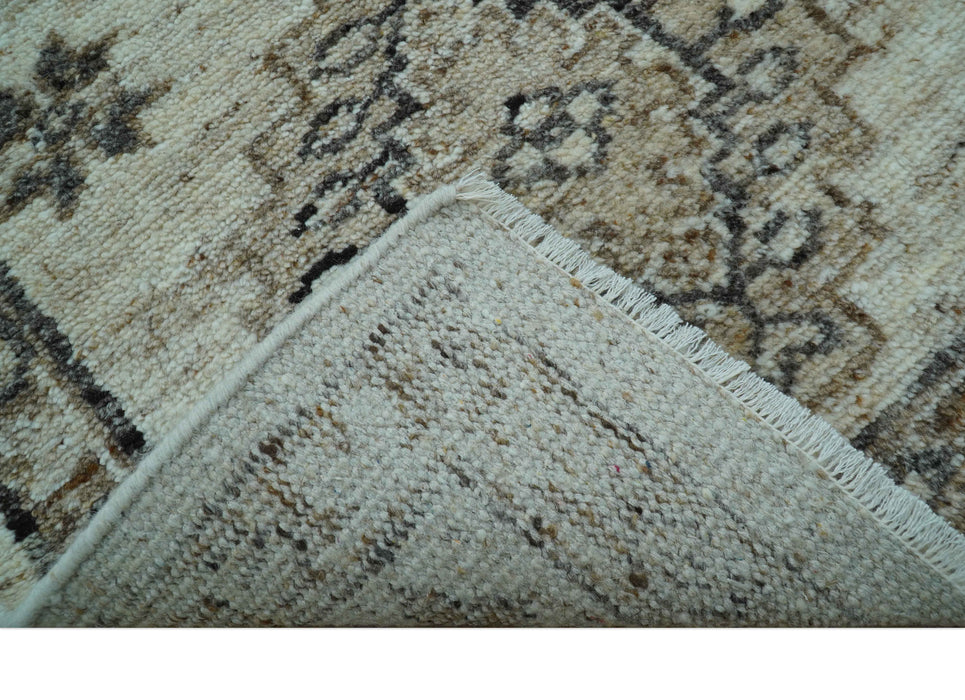 Custom Made Traditional Turkish Design Beige Hand Knotted Natural Wool Area Rug