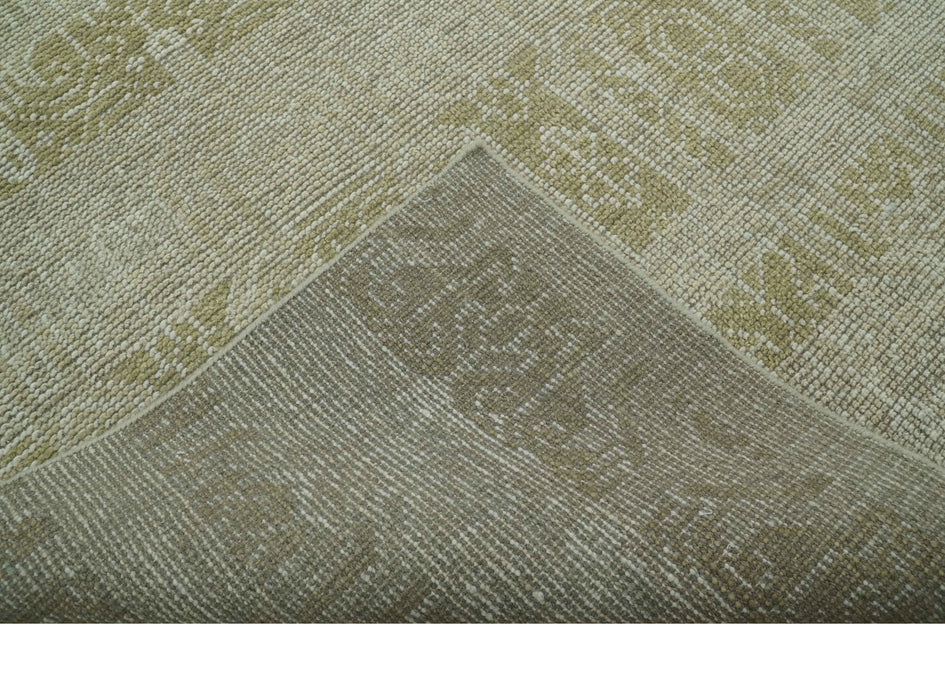 Custom Made Transitional Design Beige Hand Knotted Wool Area Rug