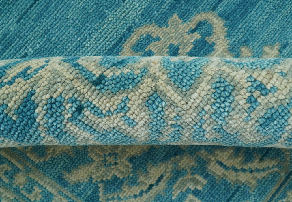 Custom Made Traditional Turkish Design Blue Hand Knotted Wool Area Rug