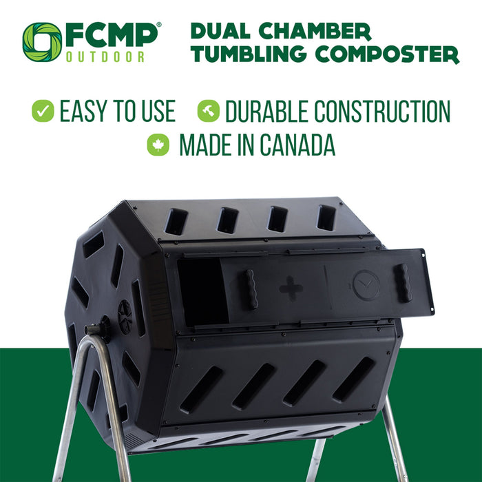 FCMP Outdoor 37 Gallon Elevated Dual Chamber Tumbling Garden Composter Bin,Black