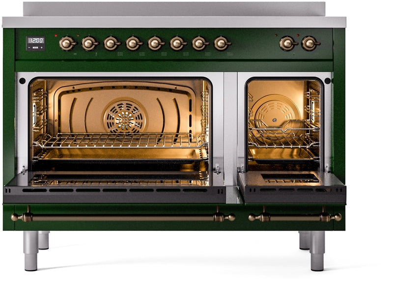 ILVE Nostalgie II 48" Induction Range with Element Stove and Electric Oven in Emerald Green with Bronze Trim, UPI486NMPEGB