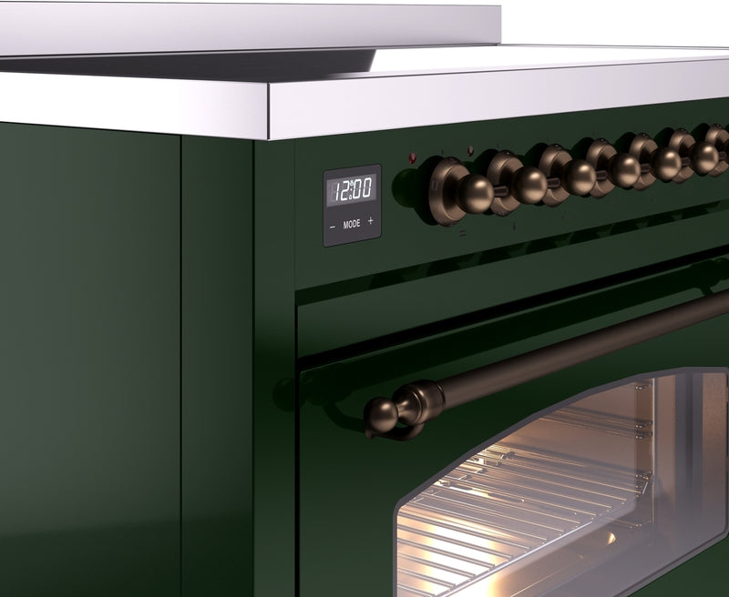 ILVE Nostalgie II 48" Induction Range with Element Stove and Electric Oven in Emerald Green with Bronze Trim, UPI486NMPEGB