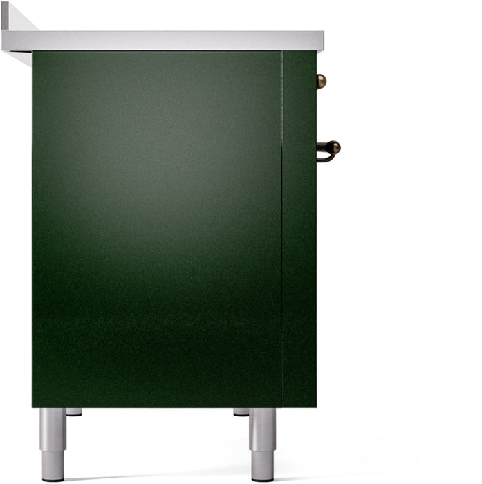 ILVE Nostalgie II 48" Induction Range with Element Stove and Electric Oven in Emerald Green with Bronze Trim, UPI486NMPEGB