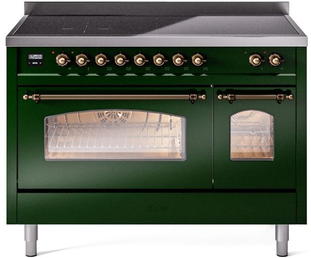 ILVE Nostalgie II 48" Induction Range with Element Stove and Electric Oven in Emerald Green with Bronze Trim, UPI486NMPEGB