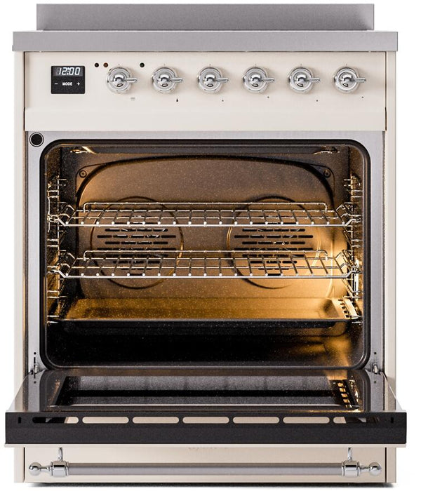 ILVE Nostalgie II 30" Induction Range with Element Stove and Electric Oven in Antique White with Chrome Trim, UPI304NMPAWC