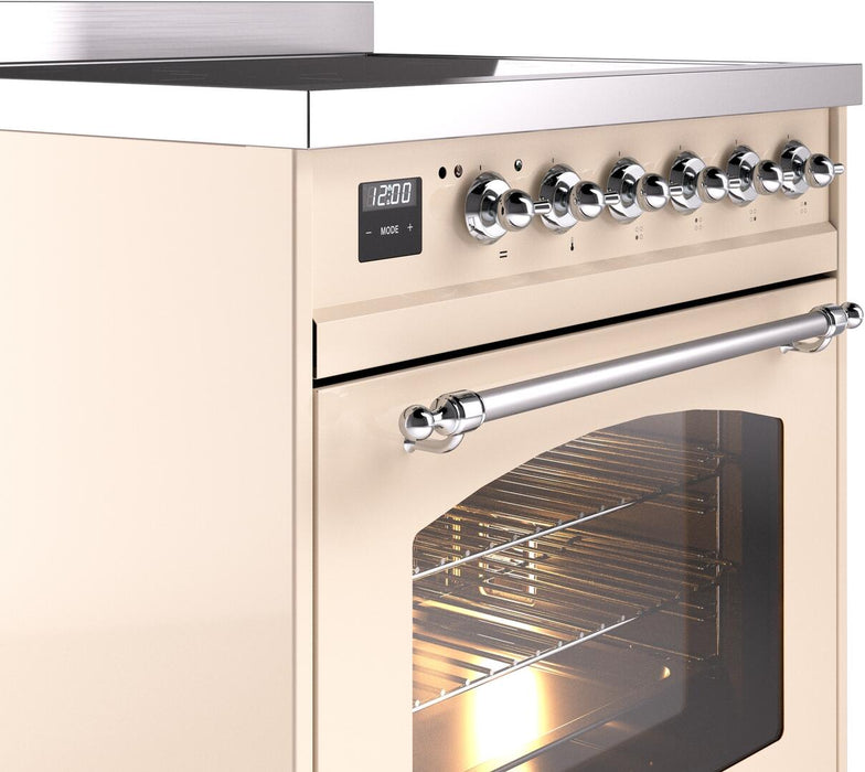 ILVE Nostalgie II 30" Induction Range with Element Stove and Electric Oven in Antique White with Chrome Trim, UPI304NMPAWC