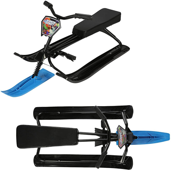 Snow Racer Sled with Steering Wheel and Brakes Kids Teens Ski Sled Slider Board, Blue