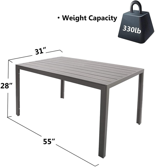 55" Outdoor Patio Dining Table for 4-6 Rectangular Table with Aluminum Frame, Gray