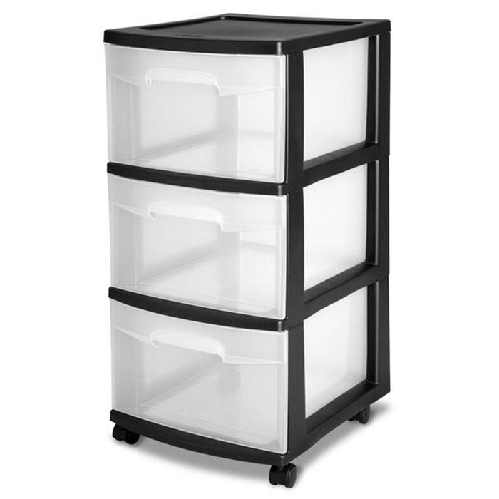 Sterilite 3 Drawer Plastic Rolling Storage Cart, Clear with Black Frame (4-Pack)