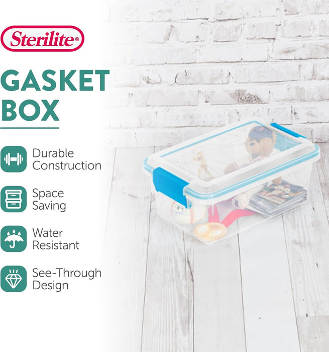 Sterilite 7.5 Quart Gasket Box, Stackable Storage Bin with Latching Lid, 6 Pack