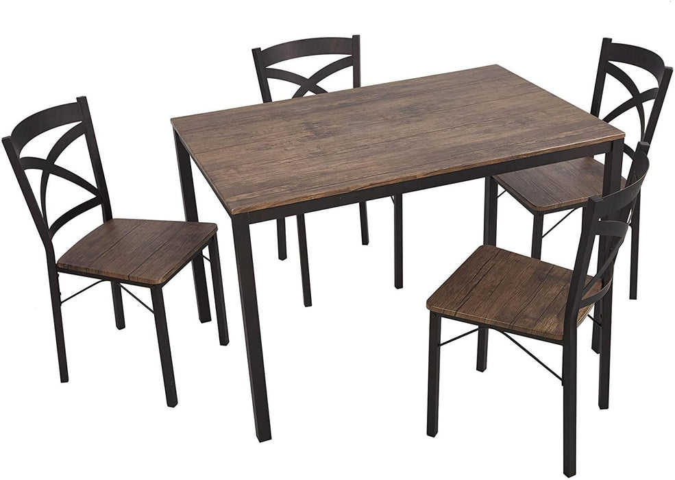 5 Piece Dining Table Set, 1 Dining Table 47.2" for 4 with 4 Dining Chairs Modern Dinette, Metal Backrest